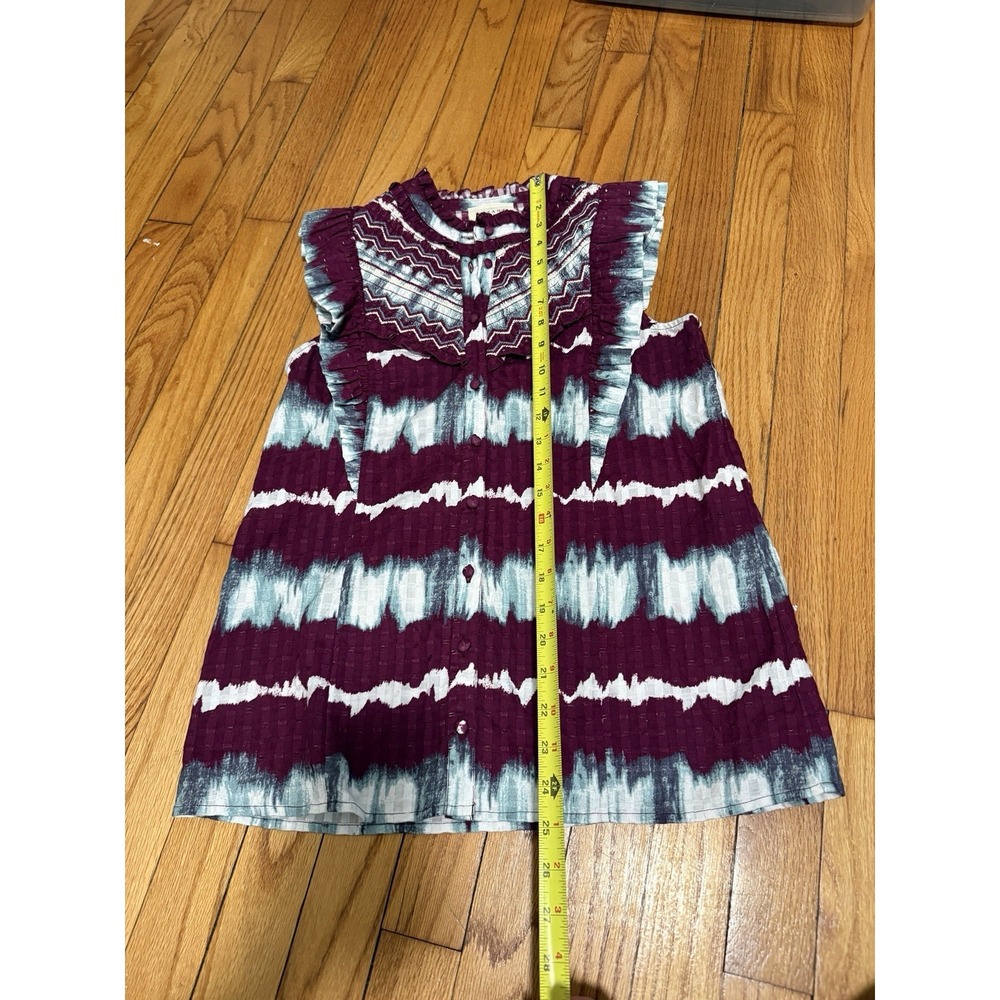Sezane Elena Ruffle Pruple Tie Dye‎ Sleeveless Button Front Blouse Size EU 36 - Picture 8 of 8